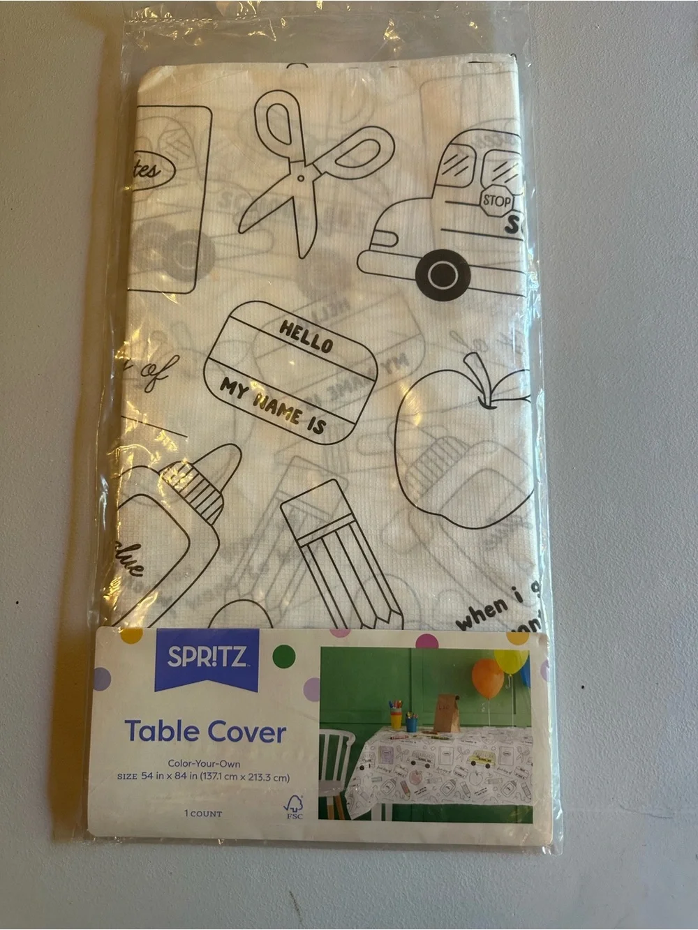 Spritz White Color-Your-Own School-Themed Table Cover